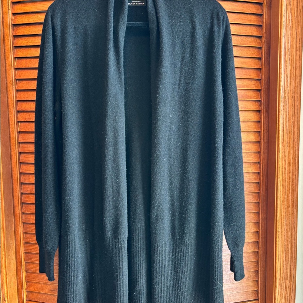 Black Open Front Cardigan Sweater Repeat Cashmere Silver Edition